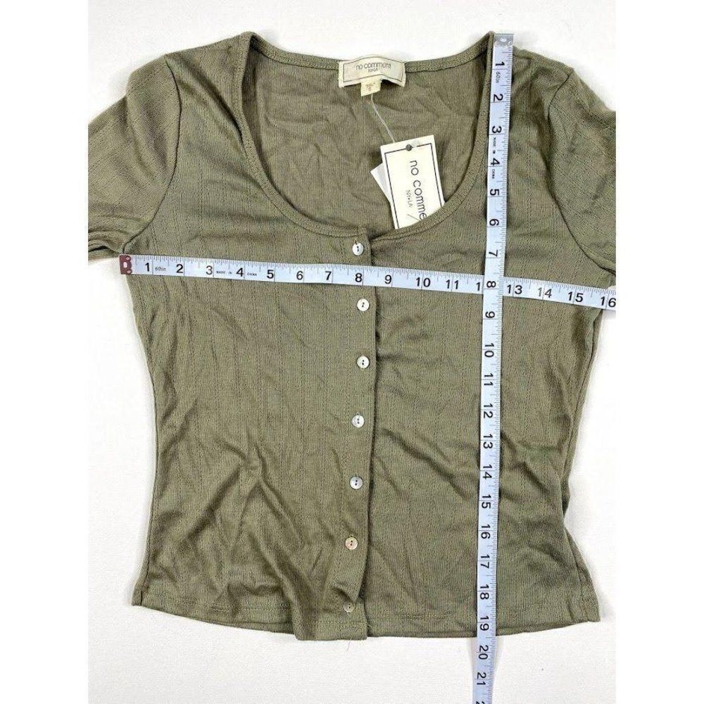 Shirt Top Small Sage Green Pointelle Button Front - Picture 3 of 7
